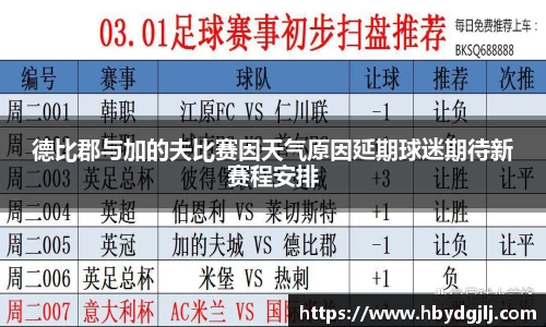 德比郡与加的夫比赛因天气原因延期球迷期待新赛程安排
